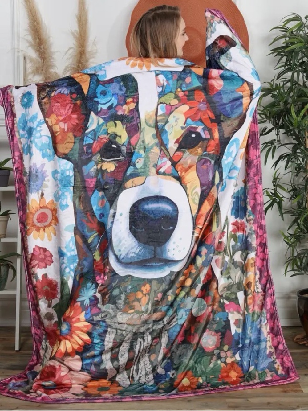 "Floral Soul" Bohemian Dog Flannel Fleece Throw Blanket ✨ 50x60